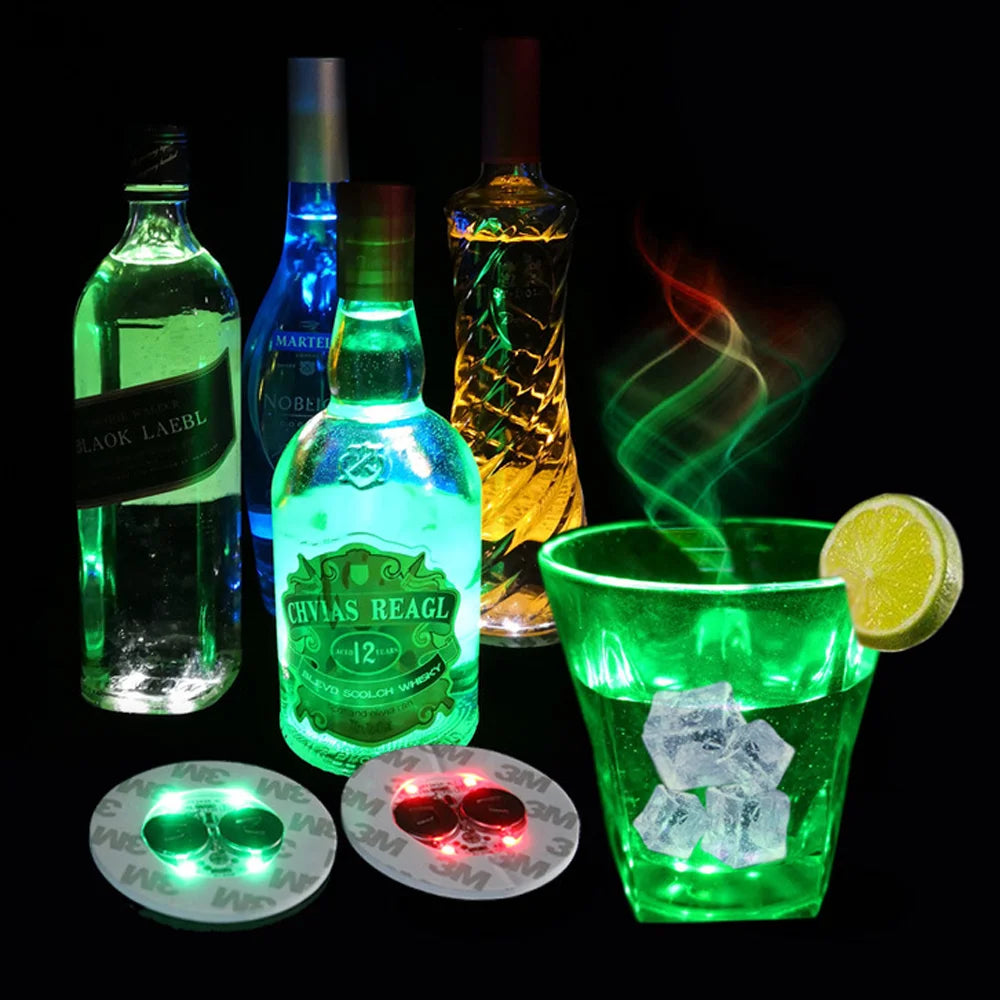 Mini Glow Coaster LED Bottle Light Stickers Battery Powered Bar Party Christmas wedding holiday decorations night light