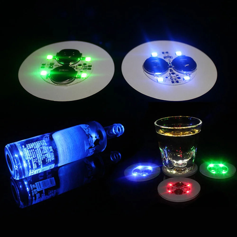 Mini Glow Coaster LED Bottle Light Stickers Battery Powered Bar Party Christmas wedding holiday decorations night light