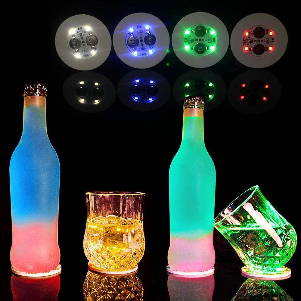 Mini Glow Coaster LED Bottle Light Stickers Battery Powered Bar Party Christmas wedding holiday decorations night light